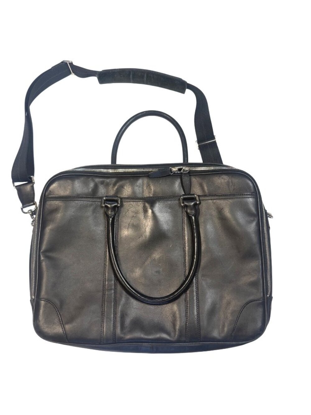 Coach Black Leather Laptop Briefcas Adjustable Strap Work Travel 16"x12"x4"